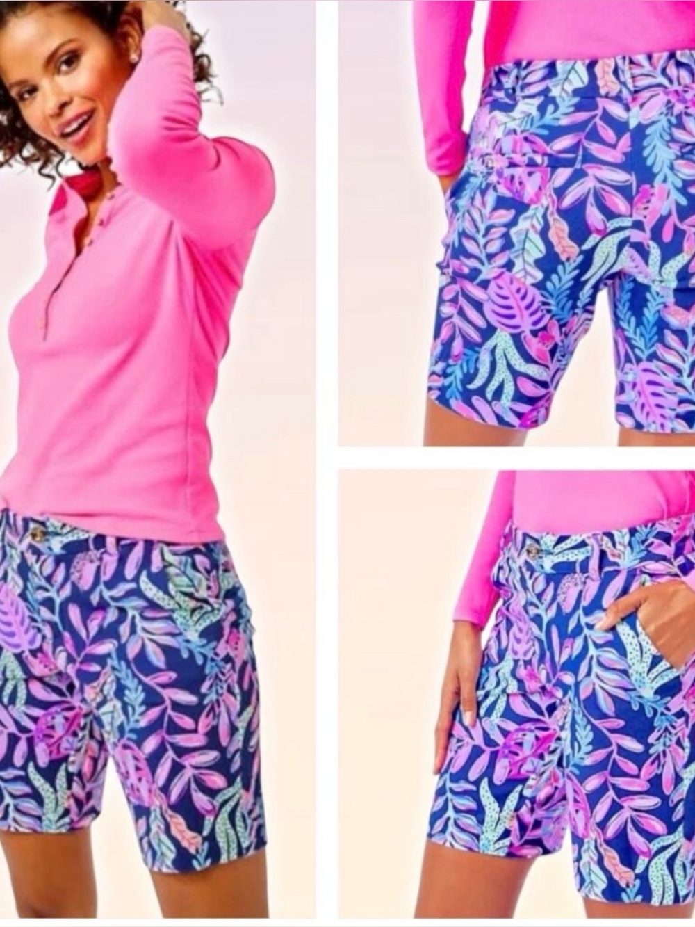 Lilly Pulitzer Sz 0Natia Mid Rise Knit Shorts in Oyster Navy You’ve Been Spotted